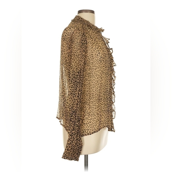 J.Crew Ruffle Button-Up Shirt in Leopard-Print Crinkle Chiffon – Size 10 – NWT - Picture 7 of 9